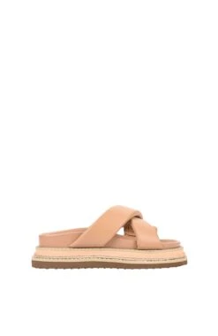 Thelma Flatform Slides Dark Camel Tan