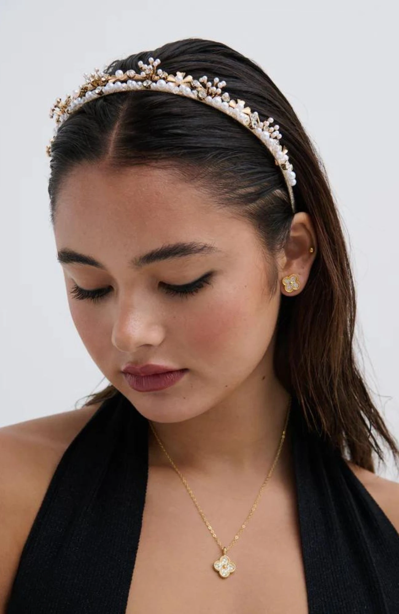 Allie Pearl Floral Headband Gold 1 Allie Pearl Floral Headband Gold