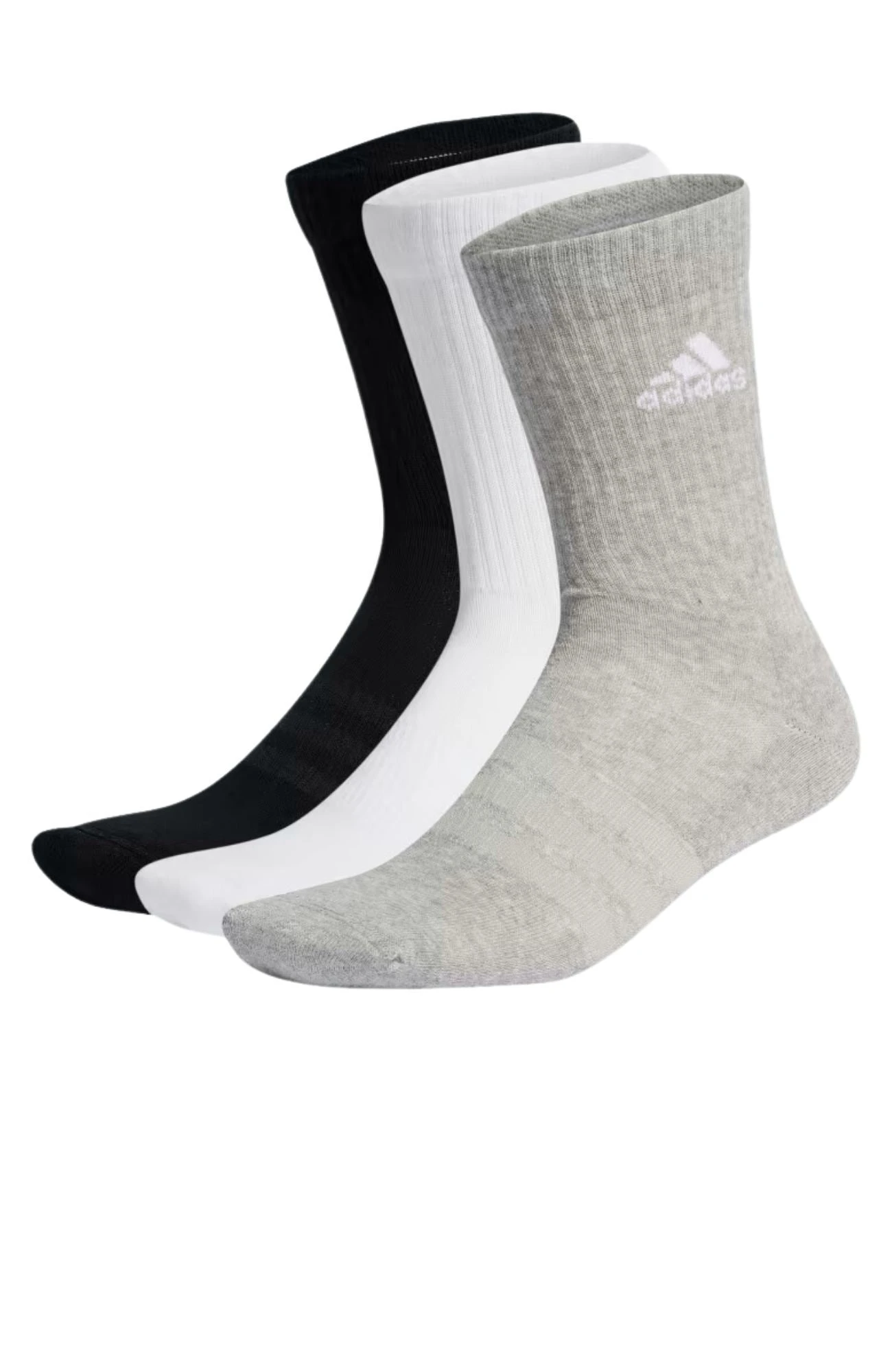ADIDAS Cushioned Crew Socks 3PK Medium Grey Heather White Black 1 ADIDAS Cushioned Crew Socks 3PK Medium Grey Heather White Black