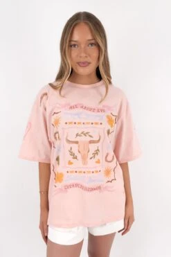 Aloha Howdy Oversized Tee Pale Pink