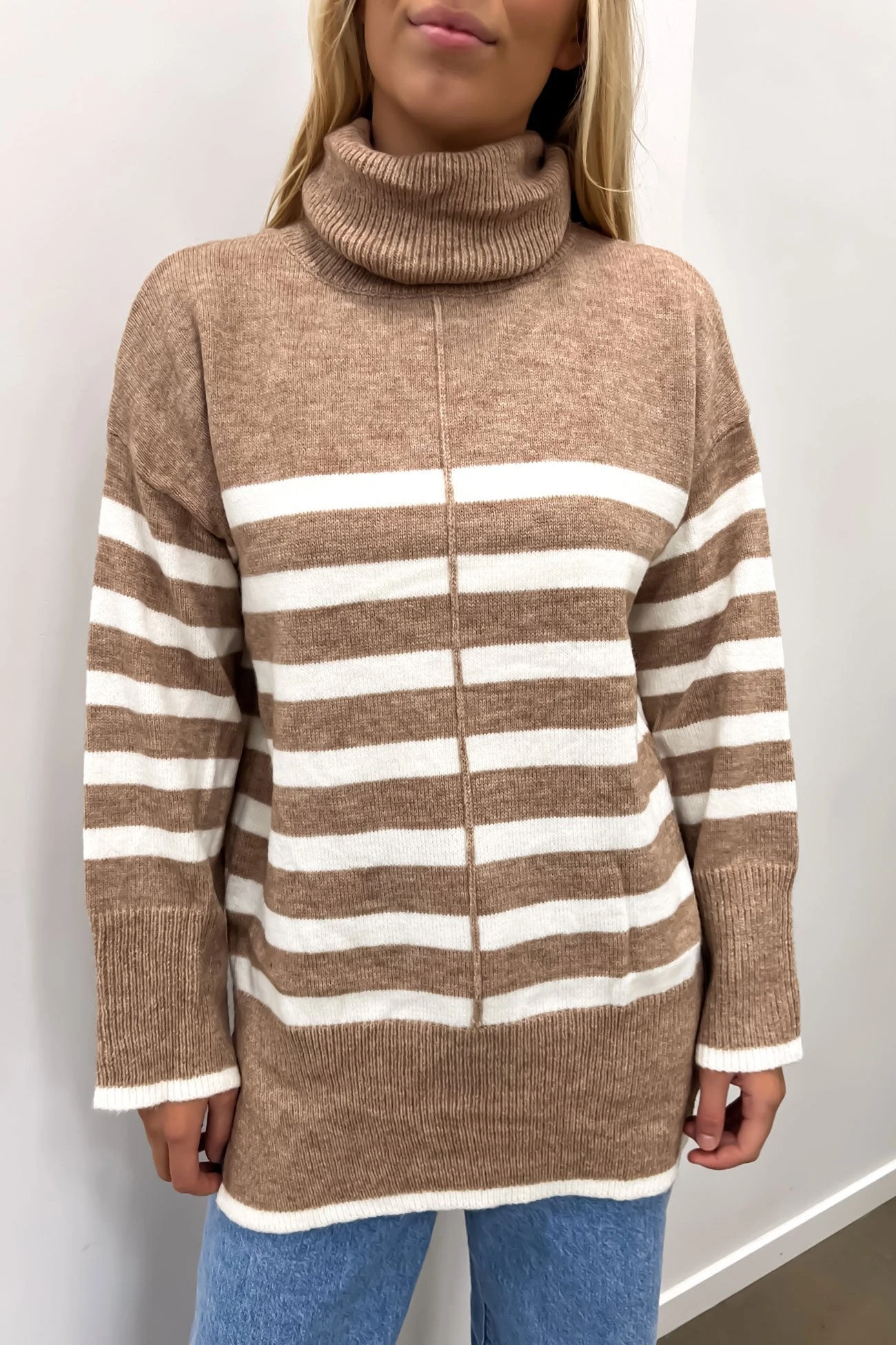 Angie Knit Jumper Brown White 1 Angie Knit Jumper Brown White