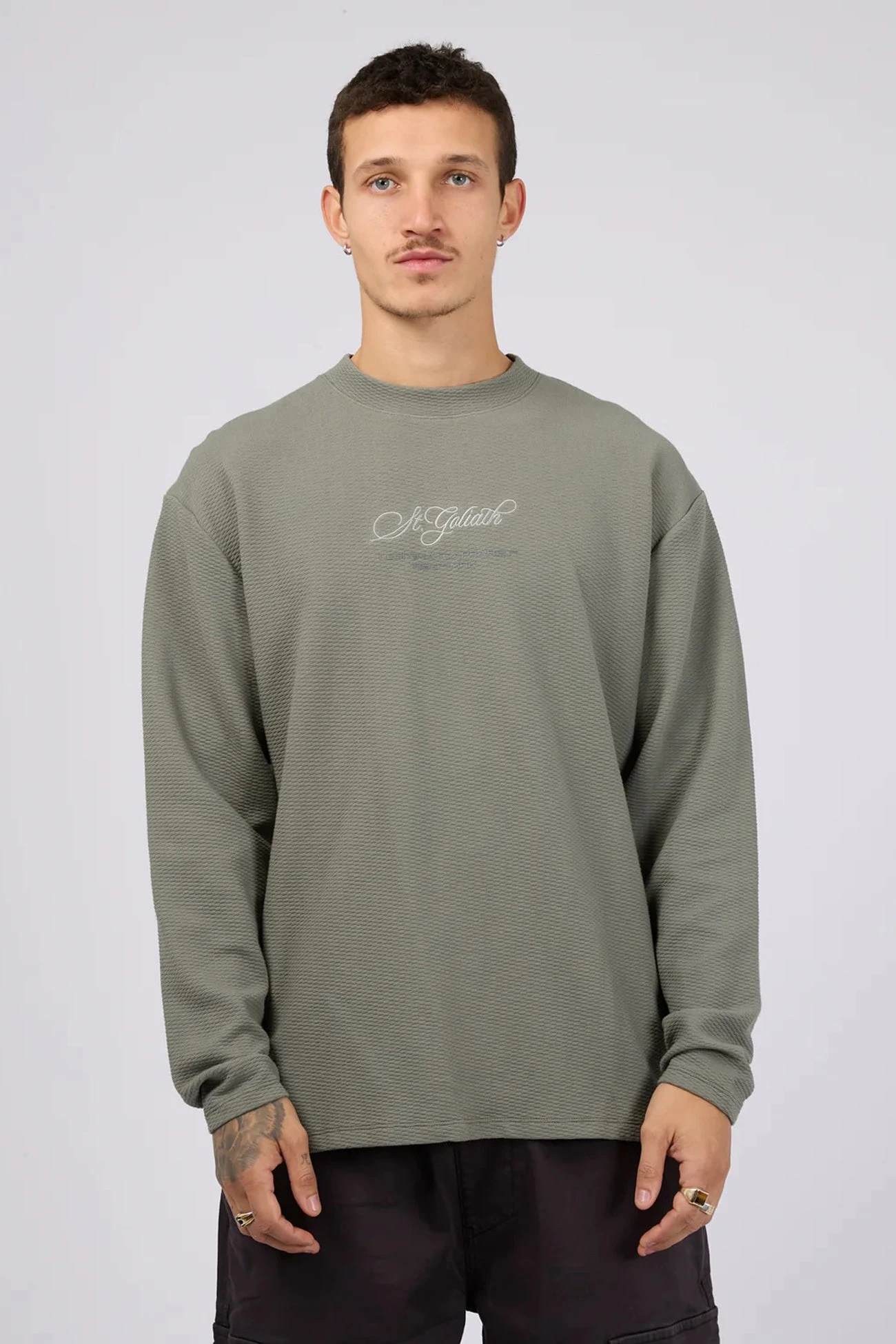 Arching Textured Crew Agave Green 1 Arching Textured Crew Agave Green