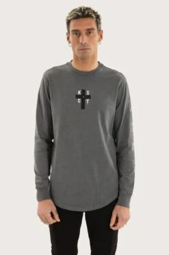 Cautious Dual Curved Long Sleeve Tee Pigment Charcoal
