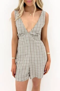 RVCA Claire Plaid Romper Dark Khaki