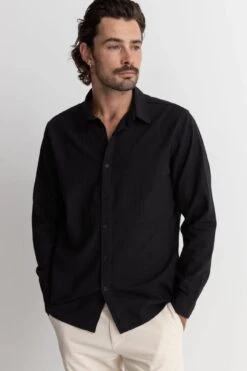 Rhythm Classic Linen Long Sleeve Shirt Black