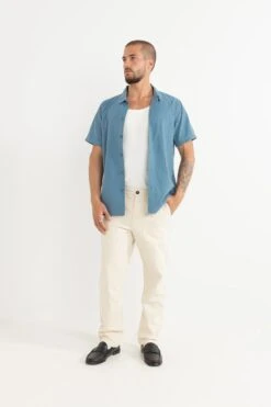 Rhythm Classic Linen Short Sleeve Shirt Mineral Blue -Jean Jail Shop Classic Linen Short Sleeve Shirt Mineral Blue f