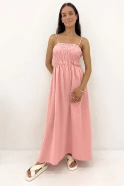 Rhythm Classic Shirred Midi Dress Rose