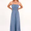 Rhythm Classic Shirred Midi Dress Steel Blue