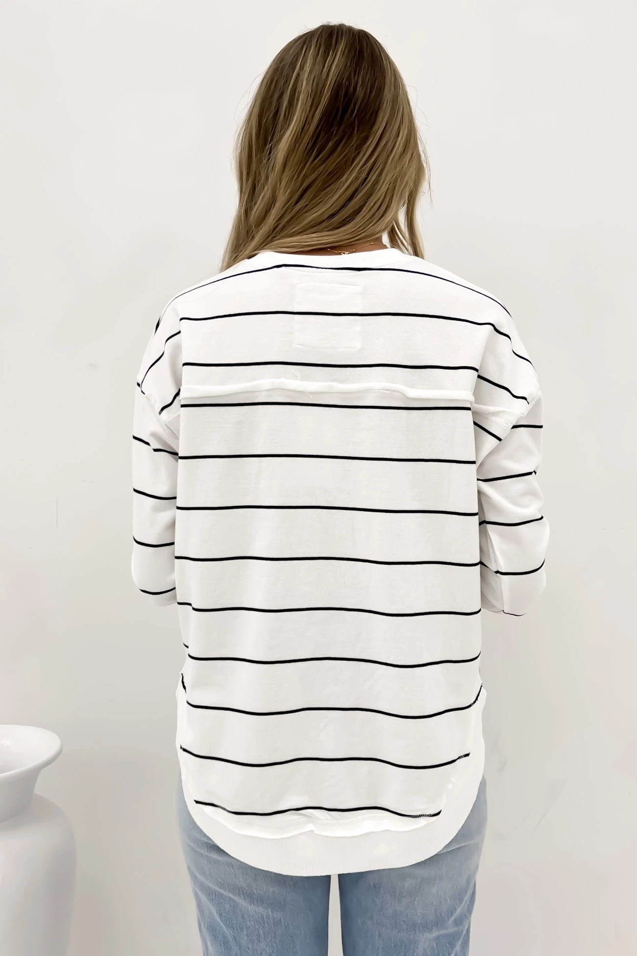 Classic Stripe Simplified Crew White Navy Stripe 2 Classic Stripe Simplified Crew White Navy Stripe - Image 2