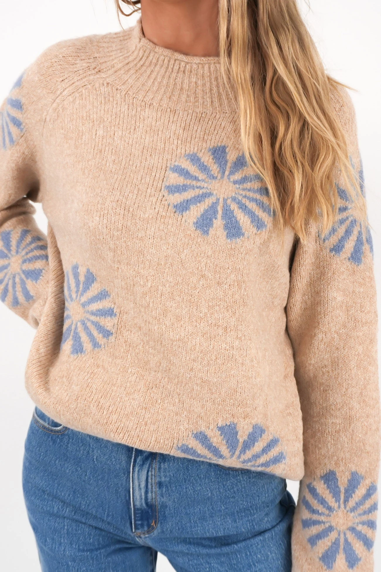 Corey Knit Jumper Tan Blue 2 Corey Knit Jumper Tan Blue - Image 2