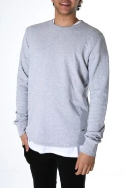 Curved Hem Crew Grey Marle