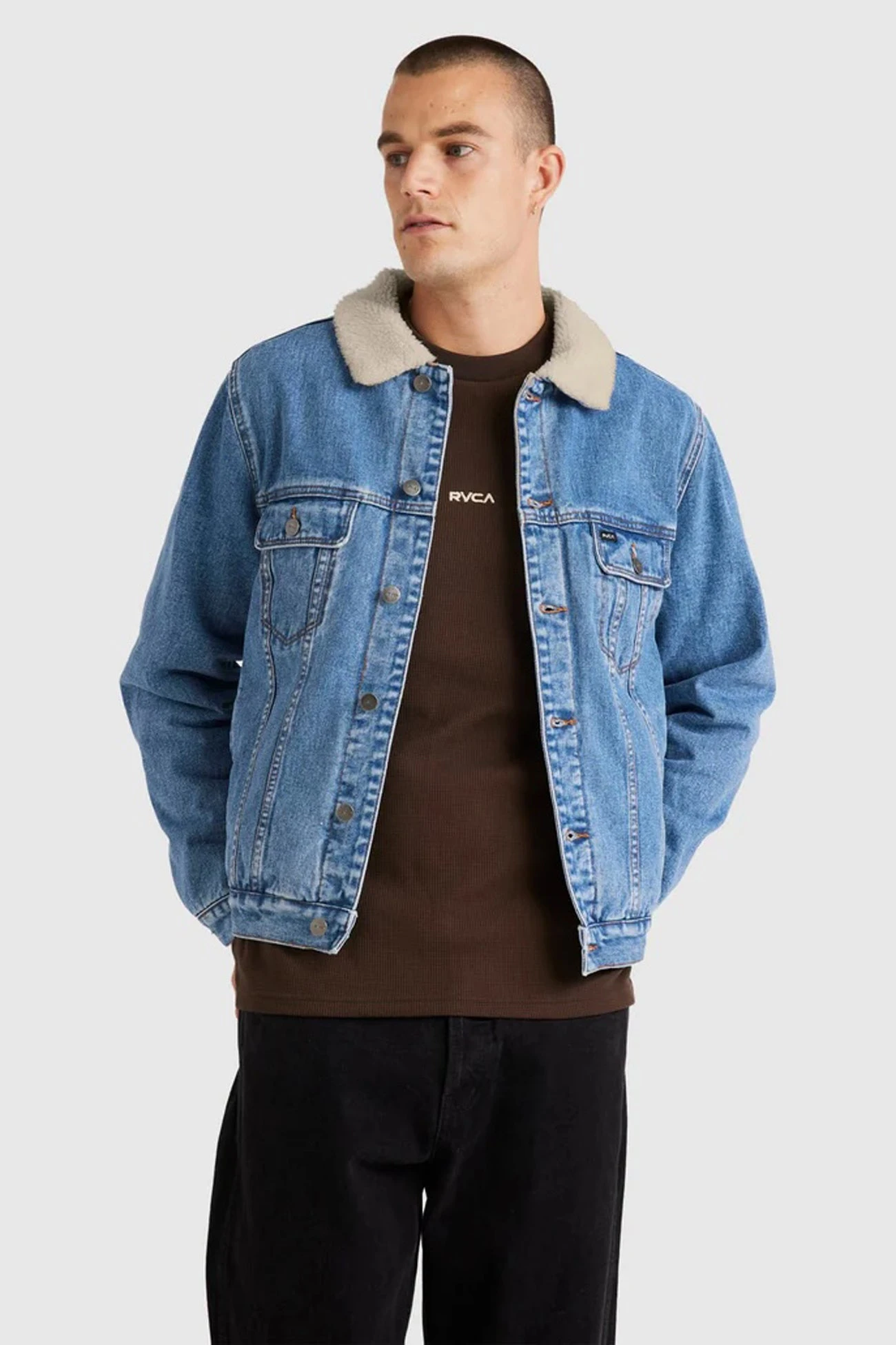 RVCA Denim Sherpa Trucker Jacket Vintage Blue 1 RVCA Denim Sherpa Trucker Jacket Vintage Blue