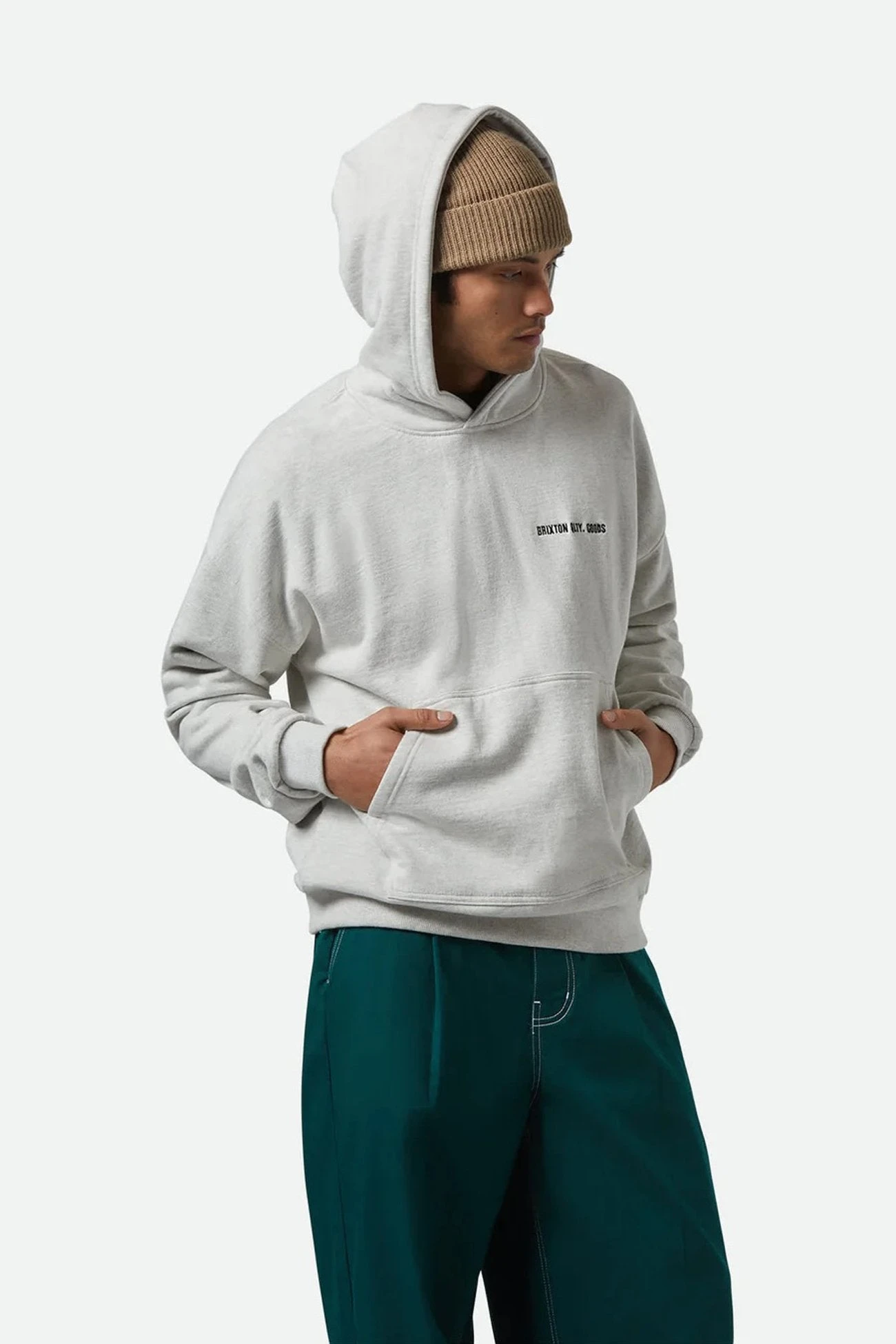 Brixton Embroidered Heavy Weight Hood Heather Grey Ash 1 Brixton Embroidered Heavy Weight Hood Heather Grey Ash