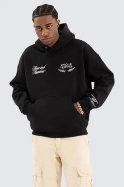 Etiquette Box Fit Hoodie Jet Black