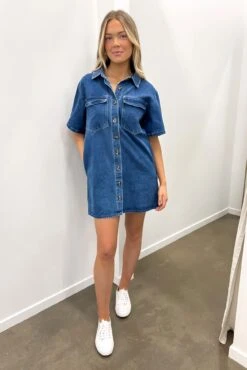 Georgie Denim Mini Dress Indigo -Jean Jail Shop Georgie Denim Mini Dress Indigo f2