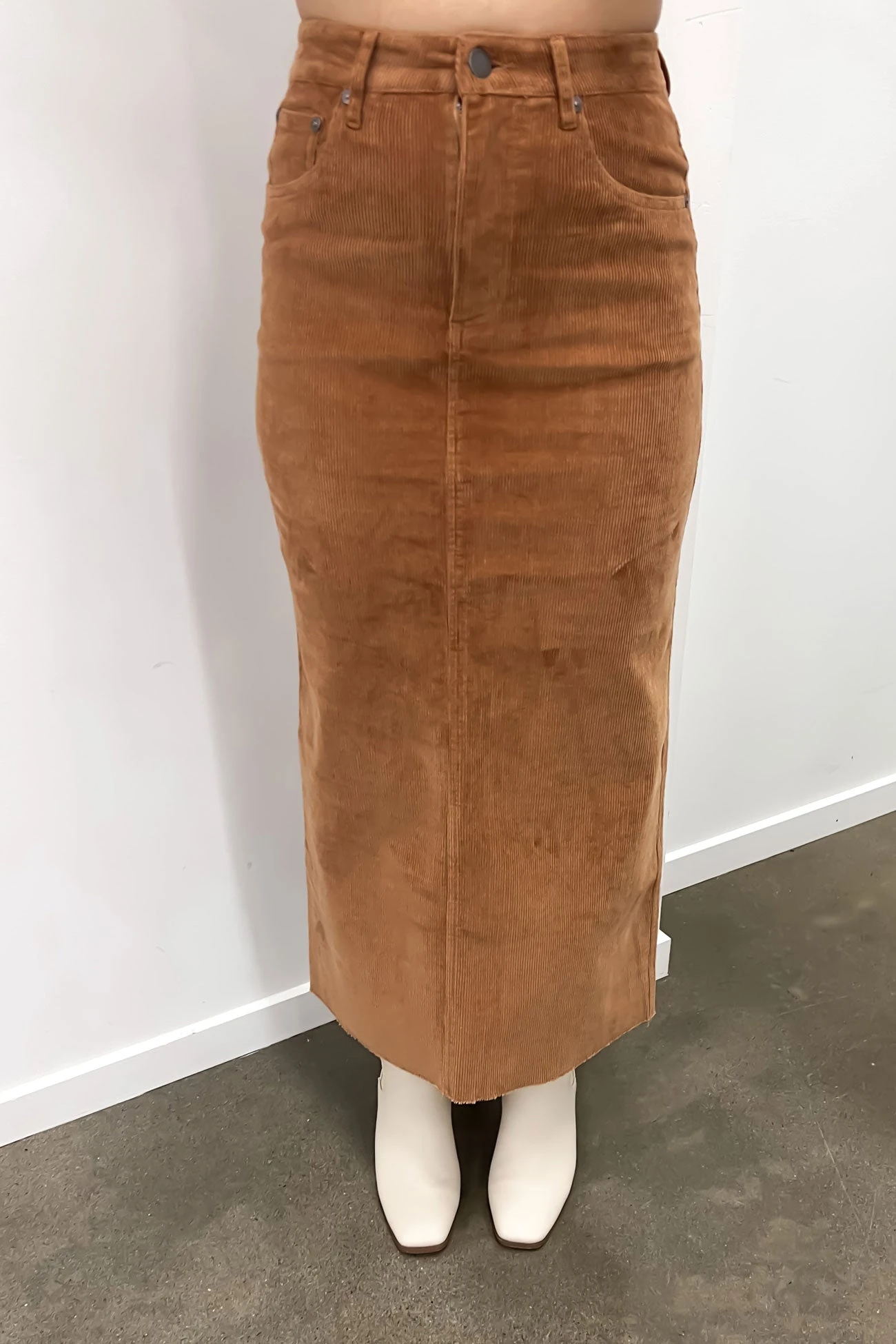 Huntley Cord Maxi Skirt Tan 1 Huntley Cord Maxi Skirt Tan