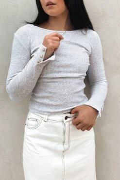 Jordyn Rib Long Sleeve Snow Marle -Jean Jail Shop JordynRibLongSleeveSnowff