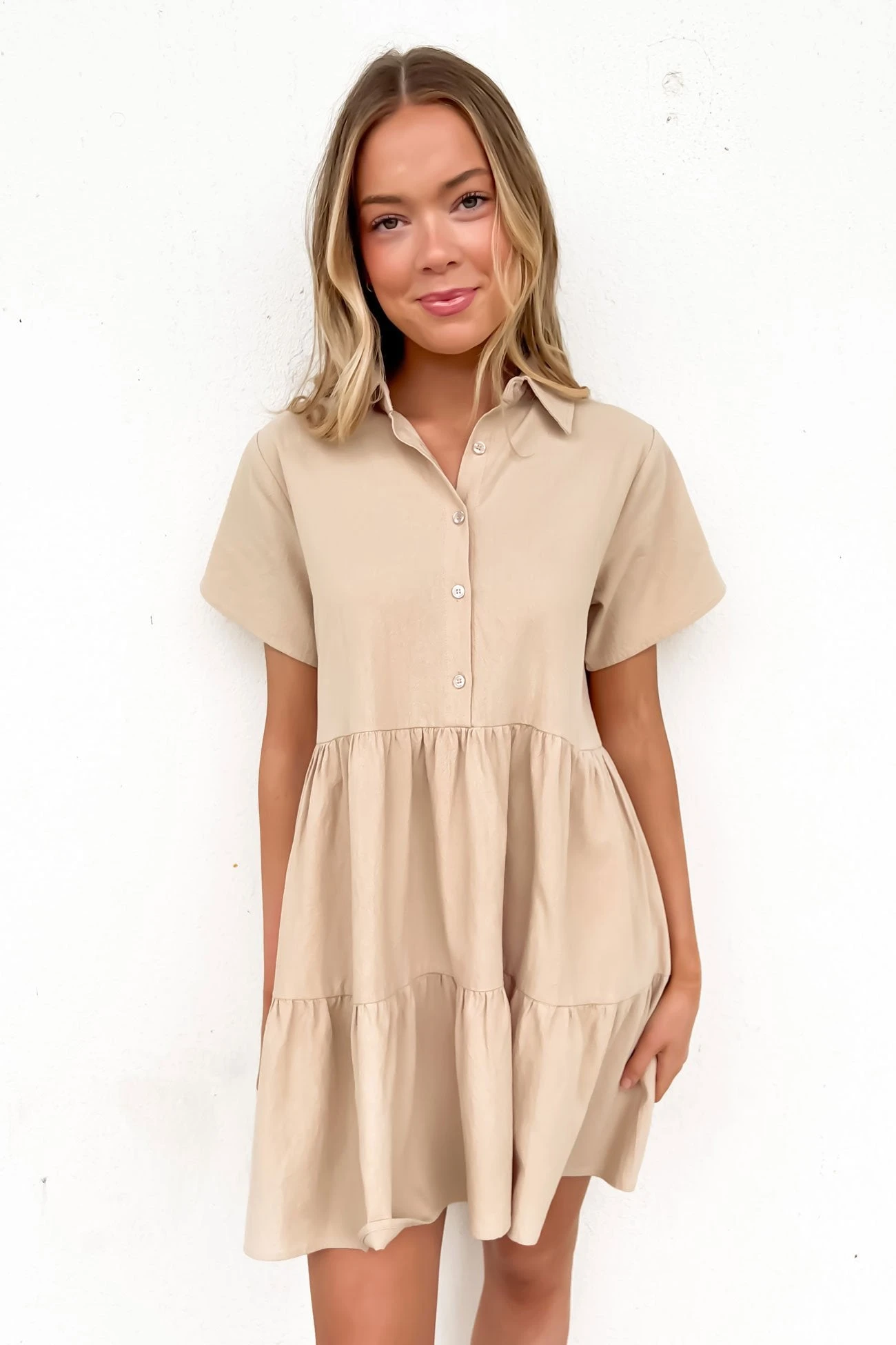 Koda Mini Dress Tan 1 Koda Mini Dress Tan