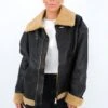 Lissy Pleather Aviator Jacket Brown