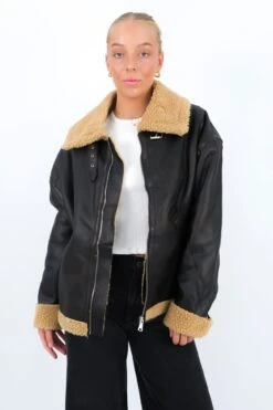Lissy Pleather Aviator Jacket Brown