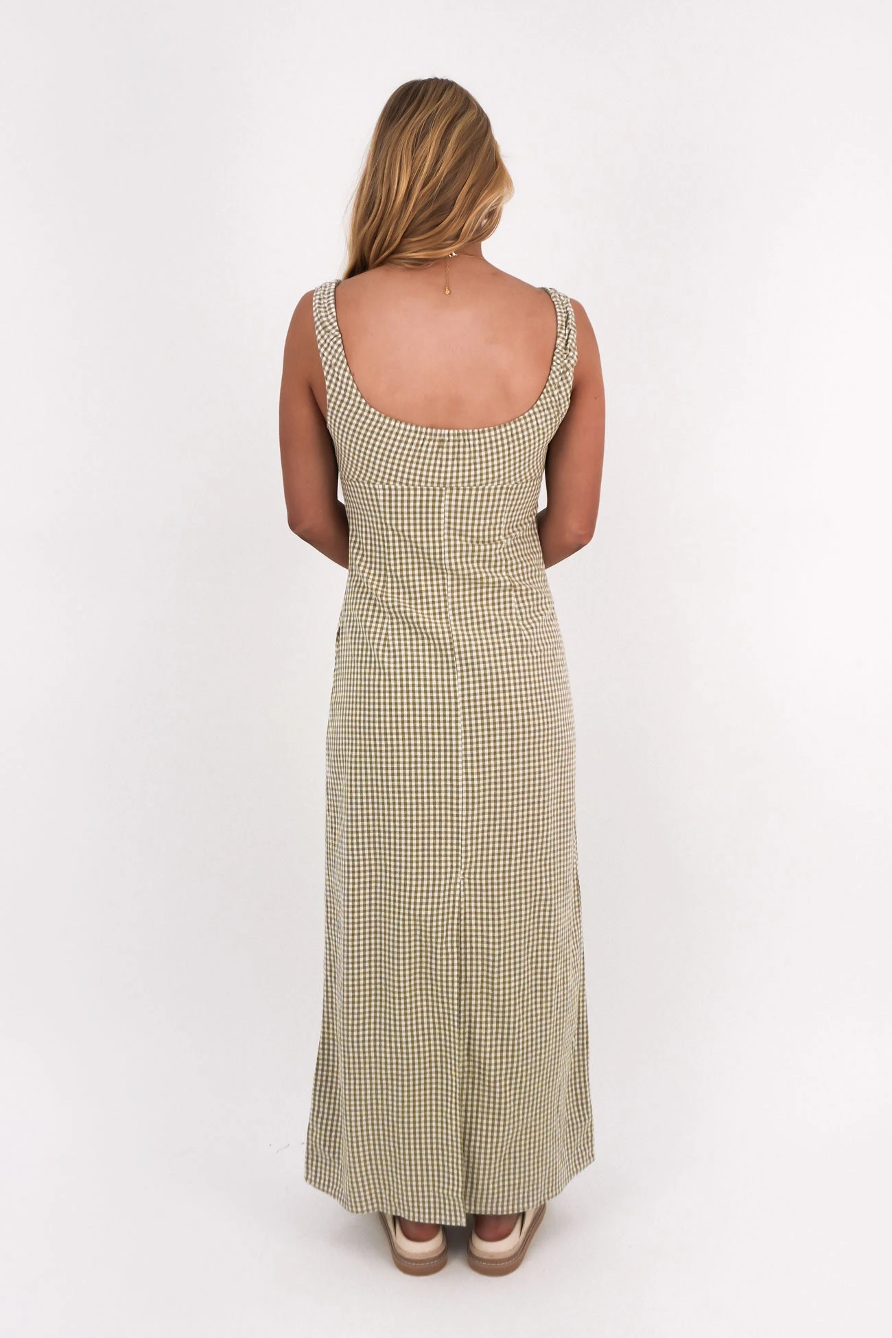 Rhythm Lola Check Maxi Dress Olive 2 Rhythm Lola Check Maxi Dress Olive - Image 2