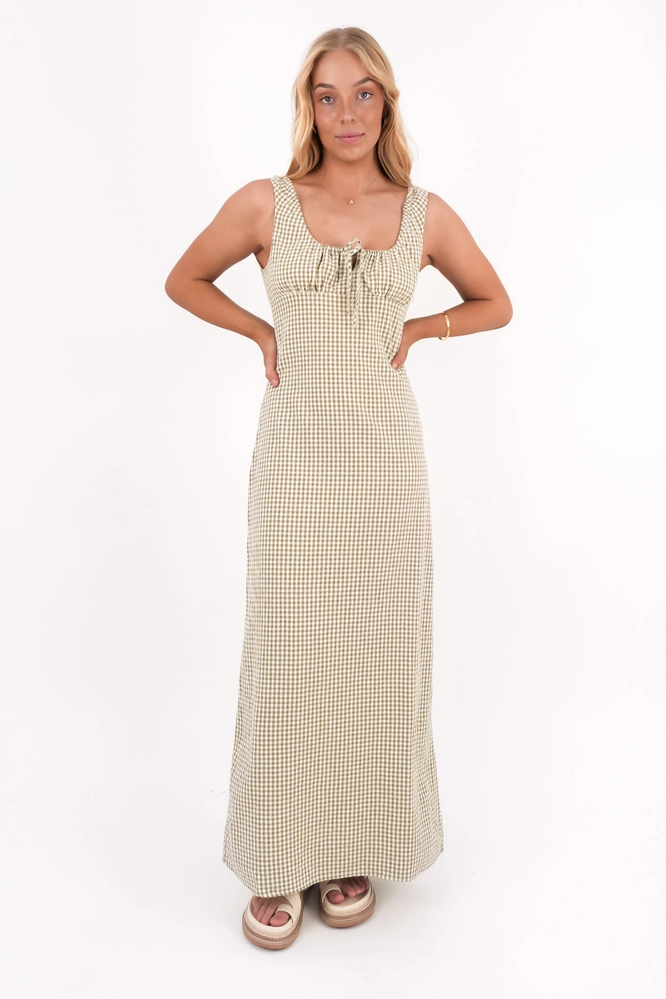 Rhythm Lola Check Maxi Dress Olive 1 Rhythm Lola Check Maxi Dress Olive