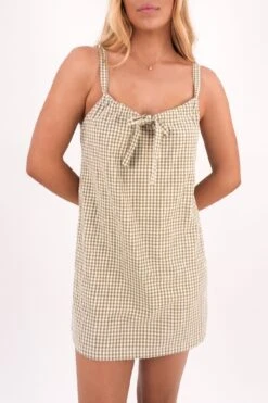Rhythm Lola Check Slip Dress Olive