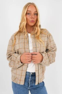 Rhythm Luca Oversized Check Bomber Jacket Blue