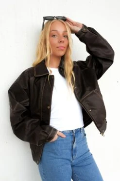 Nevina Pleather Jacket Brown