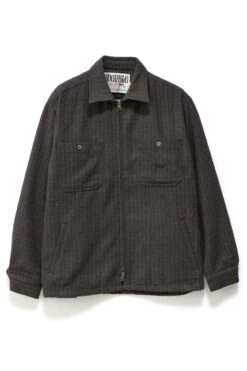 Plaid Zip-Thru Long Sleeve Shirt Brown