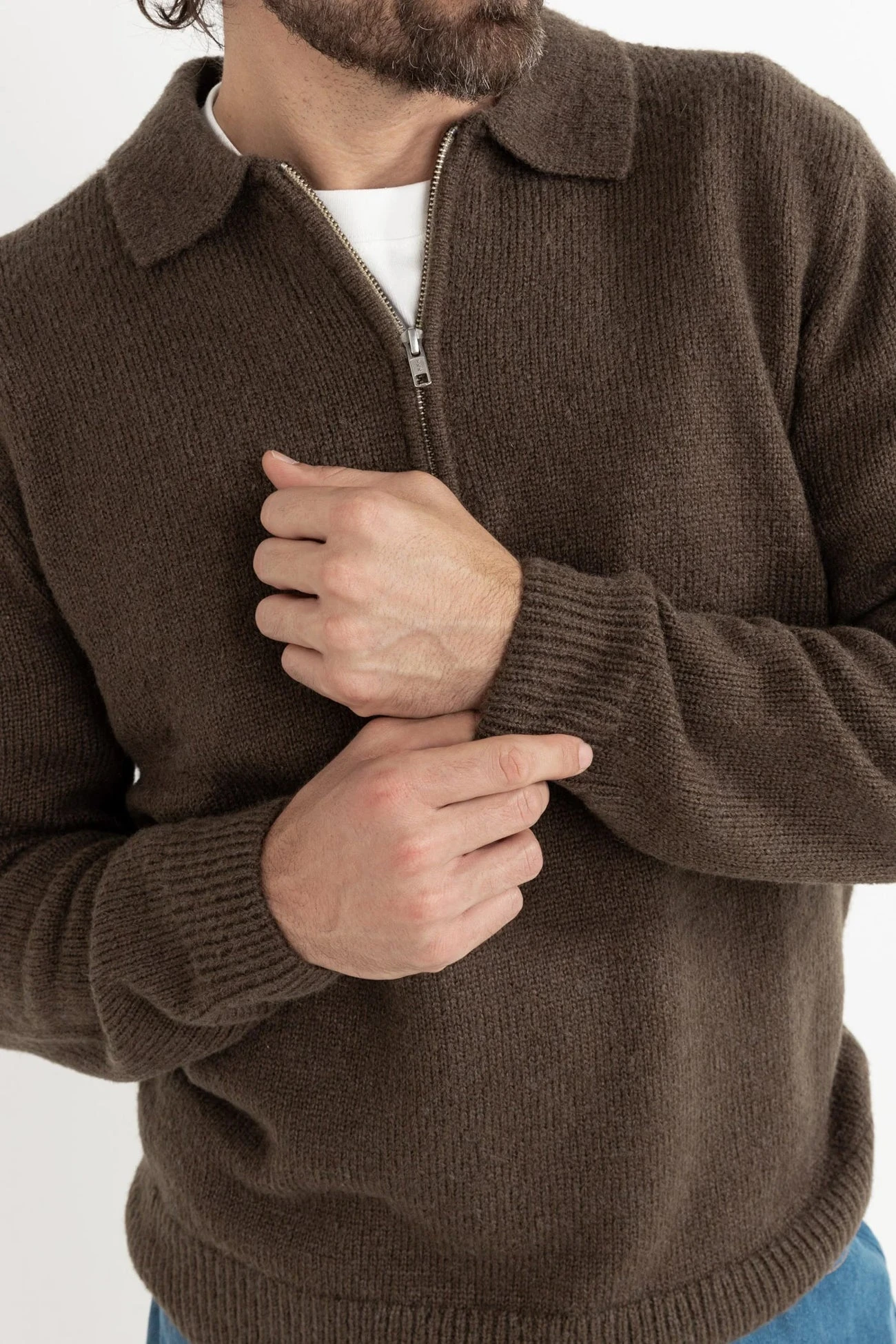 Rhythm Quarter Zip Knit Dark Brown 3 Rhythm Quarter Zip Knit Dark Brown - Image 3