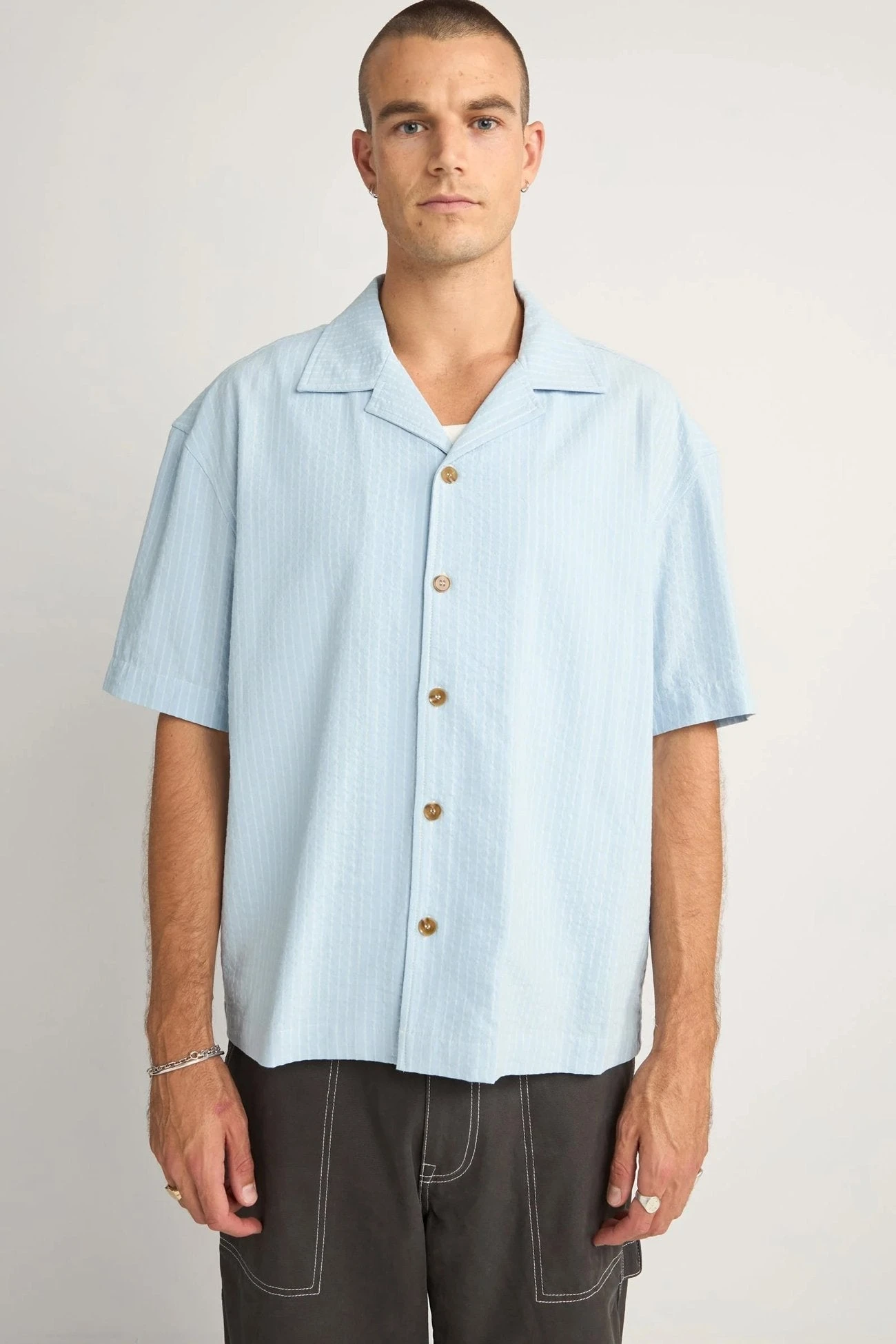 Rhythm Relaxed Check Short Sleeve Shirt Blue 1 Rhythm Relaxed Check Short Sleeve Shirt Blue