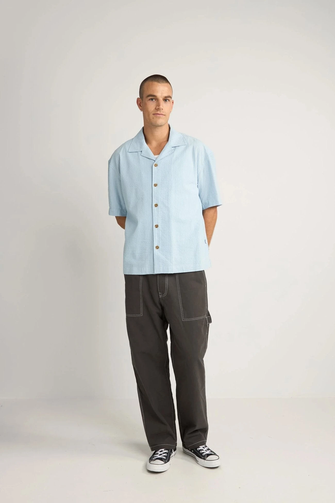 Rhythm Relaxed Check Short Sleeve Shirt Blue 3 Rhythm Relaxed Check Short Sleeve Shirt Blue - Image 3