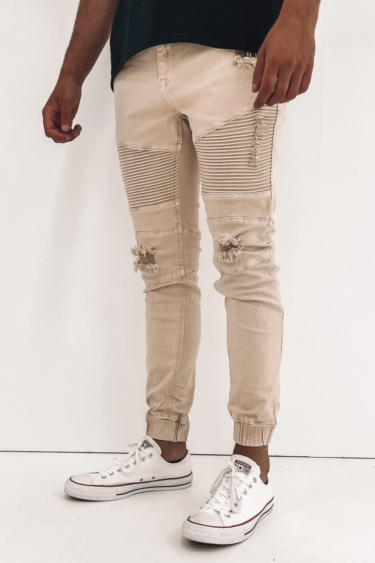 Strung Out Moto Cuffed Jean Trashed Oatmeal 2 Strung Out Moto Cuffed Jean Trashed Oatmeal - Image 2