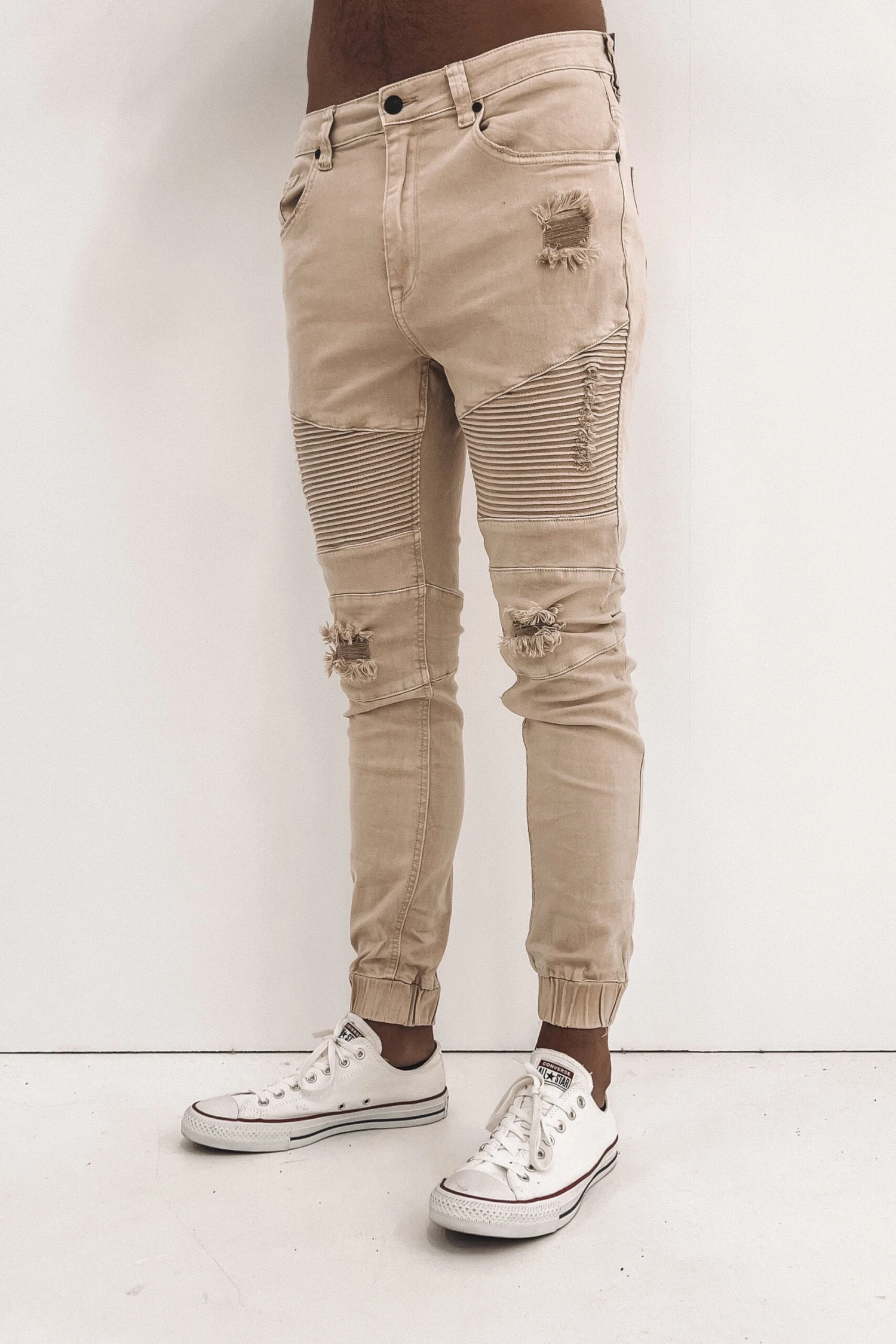 Strung Out Moto Cuffed Jean Trashed Oatmeal 1 Strung Out Moto Cuffed Jean Trashed Oatmeal