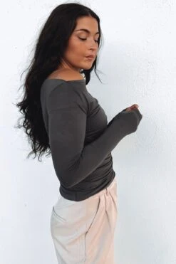 Tanner Ruched Top Charcoal 5 Tanner Ruched Top Charcoal -Jean Jail Shop Tanner Ruched Top Charcoal f