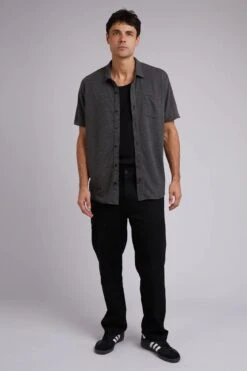 Textured Short Sleeve Shirt Black -Jean Jail Shop Textured Short Sleeve Shirt Black f1jpg