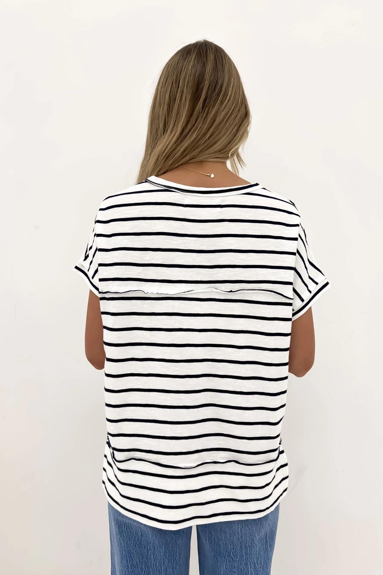 Throw On Short Sleeve Stripe Tee White Navy Stripe 2 Throw On Short Sleeve Stripe Tee White Navy Stripe - Image 2