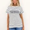 Throw On Short Sleeve Stripe Tee White Navy Stripe
