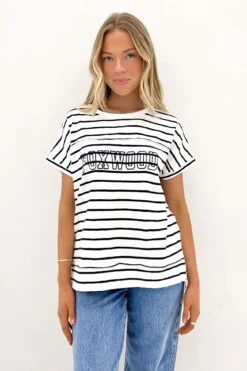 Throw On Short Sleeve Stripe Tee White Navy Stripe