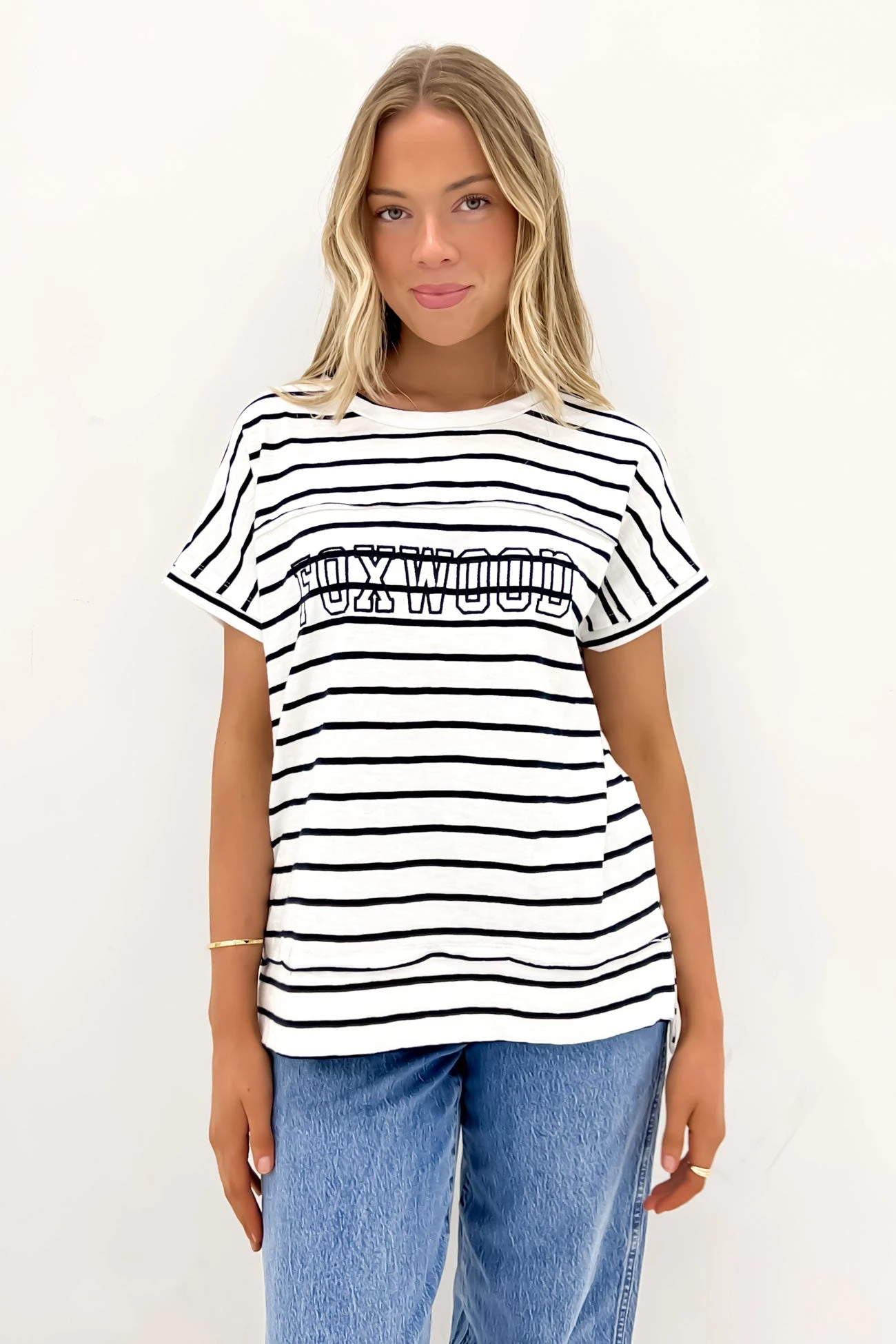 Throw On Short Sleeve Stripe Tee White Navy Stripe 1 Throw On Short Sleeve Stripe Tee White Navy Stripe