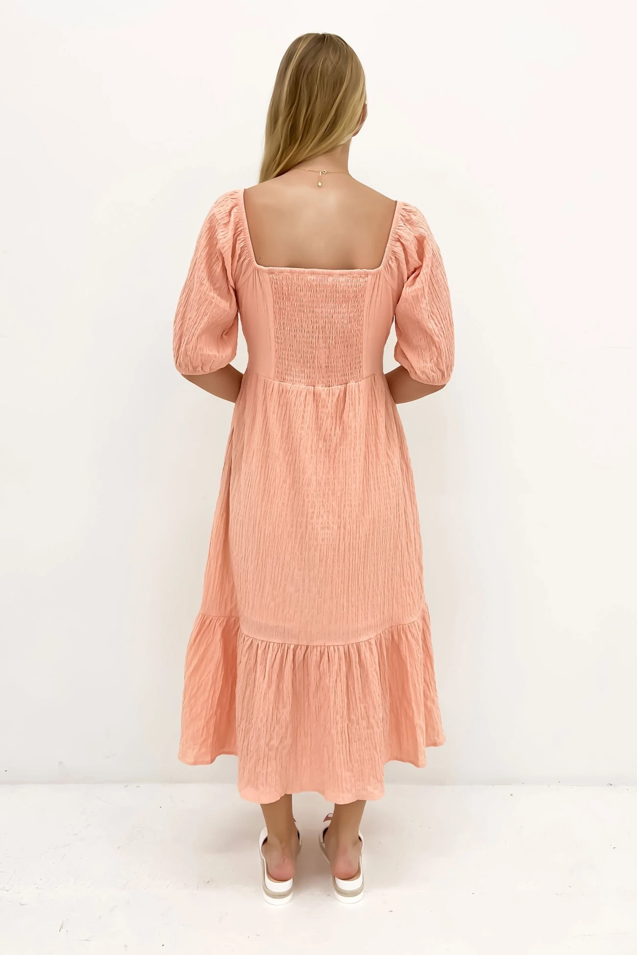 Violet Midi Dress Muted Peach 3 Violet Midi Dress Muted Peach - Image 3