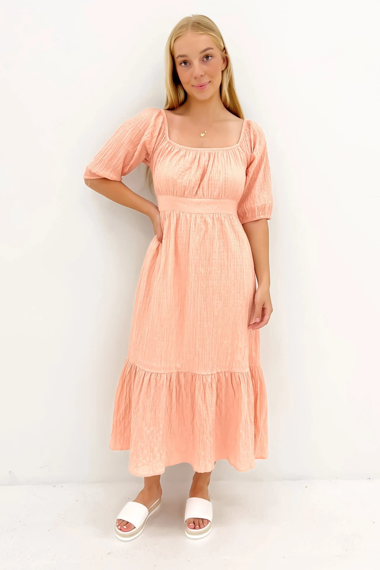 Violet Midi Dress Muted Peach 2 Violet Midi Dress Muted Peach - Image 2