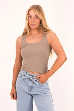 Washed Rib Scoop Neck Tank Stone