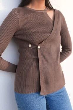 Zambee Knit Long Sleeve Top Taupe